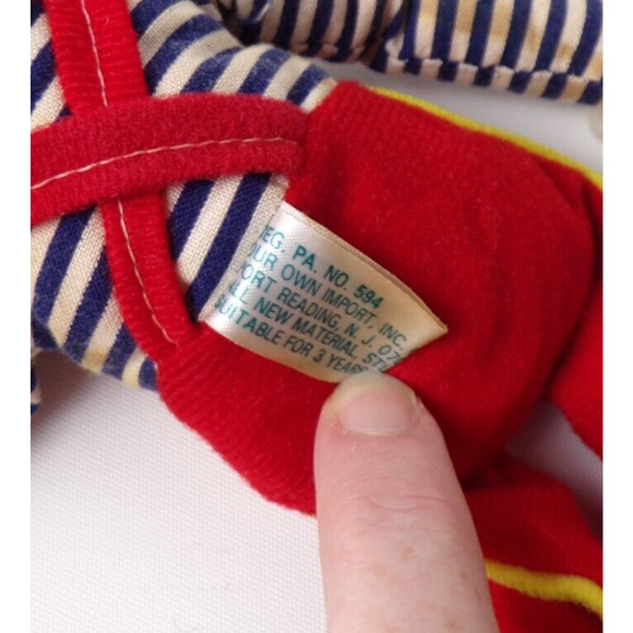 Vintage Anntoy Co. Ltd. Plush Dog Red Overalls Blue Stripes Long Legs Hong Kong - Picture 6 of 6